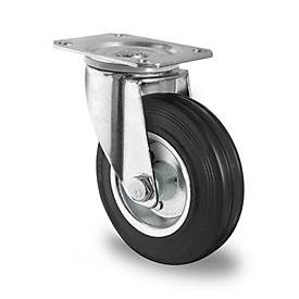 CASCOO Lenkrolle SWS4, mit Rad-ø 160 mm x B 40 mm, Stahl-Felge, Vollgummi-Lauffläche, schwarz, Rollenlager, bis 135 kg