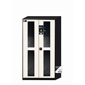 Chemikalienschrank  asecos CS-CLASSIC-GF, Flügeltüren mit Glasausschnitt, Front Reinweiss, B 1055 x T 520 x H 1950 mm