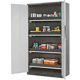 Chemikalienschrank, Flügeltür, 4 Auszugswannen, 1055x520x1950 mm, lichtgrau
