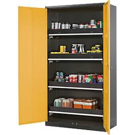 asecos® Chemikalienschrank CS-CLASSIC, mit 4 Tablarauszügen und PP-Wanne, HxBxT 1.950 x 1.055 x 520 mm, goldgelb