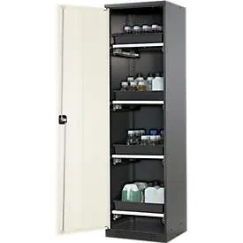 asecos® Chemikalienschrank CS-CLASSIC, mit 4 Tablarauszügen und PP-Wanne, HxBxT 1.950 x 545 x 520 mm, reinweiss