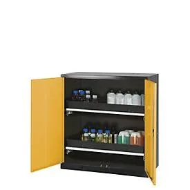asecos® Chemikalienschrank CS-CLASSIC, mit 2 Tablarauszügen und PP-Wanne, HxBxT 1.105 x 1.055 x 520 mm, goldgelb