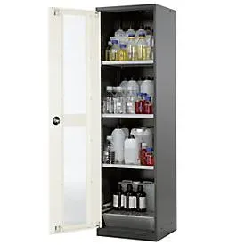 Chemikalienschrank, Flügeltür und Glasausschnitt, 3 Böden, H 1950 mm, reinweiss