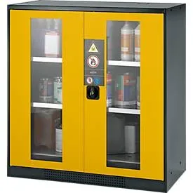 Chemikalienschrank, Flügeltür m. Glasauschnitt, 2 Böden, 1055x520x1105 mm, sicherheitsgelb