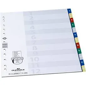 DURABLE Register 6750 DIN A4 Farbig sortiert 12-teilig 11-fach Kunststofffolie 1 bis 12