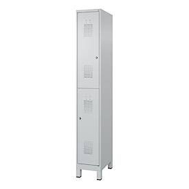 Doppelstöckiger Feuerwehrspind C+P Flexo White, 1 Abteil mit 2 Fächern, Füsse, B 300 x T 500 x H 1950 mm, RAL 7035 Lichtgrau