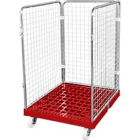Drahtgitterbehälter 3-seitig, 1020 auf Kunststoffrollbehälter, feuerrot RAL3000