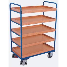 Etagenwagen, Stahl/MDF-Platte, Enzianblau/Buche-Dekor, 5 Etagen, 965 x 655 mm, EasySTOP, bis 250 kg