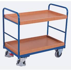 Etagenwagen, Stahl/MDF-Platte, Enzianblau/Buche-Dekor, 2 Etagen, 1165 x 755 mm, EasySTOP, bis 250 kg
