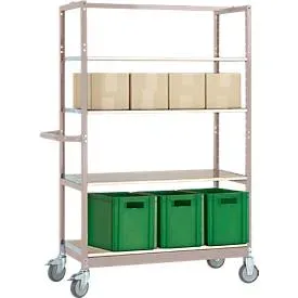Etagenwagen VARIMOBIL, Stahlblech, 4 höhenverstellbare Holzböden, bis 250 kg, Tiefe 500 mm