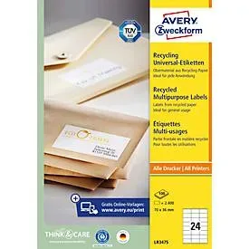 AVERY ZWECKFORM Etiketten 70x36mm LR3475 recycling 2400 St&uuml;ck