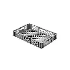 Euro Box Bäcker- und Cateringkasten (Gläserkasten), Inhalt 15,4 l, durchbrochene Version, Durchfassgriffe, lebensmittelecht, stapelbar, HDPE, grau