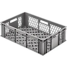 Euro Box Bäcker- und Cateringkasten (Gläserkasten), Inhalt 35,7 l, durchbrochene Version, Durchfassgriffe, lebensmittelecht, stapelbar, HDPE, grau