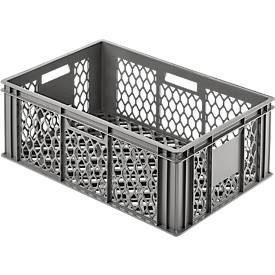 Euro Box Bäcker- und Cateringkasten (Gläserkasten), Inhalt 47,8 l, durchbrochene Version, Durchfassgriffe, lebensmittelecht, stapelbar, HDPE, grau