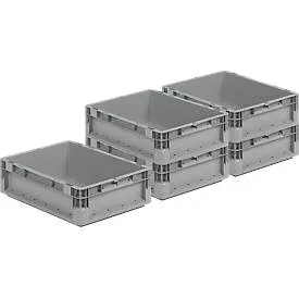 Euro Box Leichtbehälter SSI Schäfer ELB 4120, Inhalt 10,9 L, stapelbar, ohne Deckel, mit Unterfassgriff, Polypropylen, grau, 5 Stück