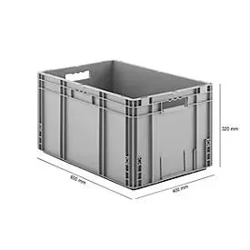 Euro Box Serie MF 6320, aus Polypropylen, Inhalt 62,3 l, Durchfassgriff, B 600 x T 400 x H 320 mm, grau, 5 Stück