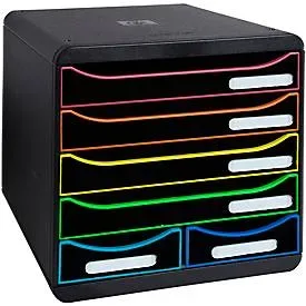 Exacompta - Schubladenbox BIG BOX MAXI, 6 offene Schubladen, Black Office, A4, Schwarz
