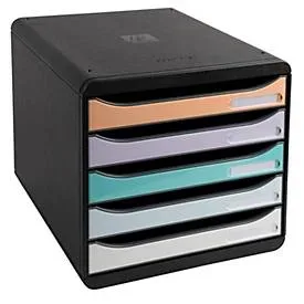 Exacompta - Schubladenbox Big Box Plus, 5 offene Schubladen, Aquarel, A4, Multicolor