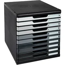 Exacompta - Schubladenbox MODULO A4, 10 geschlossene Schubladen, A4, Charcoal Black