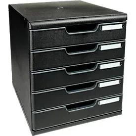 Exacompta - Schubladenbox MODULO A4, 5 geschlossene Schubladen, A4, Schwarz