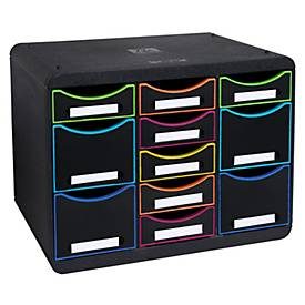 Exacompta - Schubladenbox STORE BOX MULTI, 11 offene Schubladen, Black Office, One Size, Schwarz
