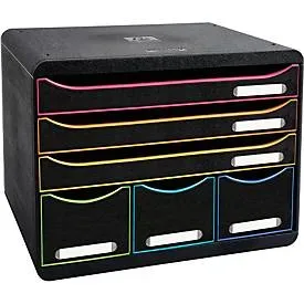 Exacompta - Schubladenbox STOREBOX, 6 offene Schubladen, Black Office, A4, Schwarz