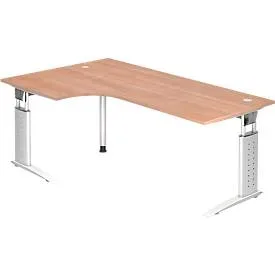 Hammerbacher Schreibtisch US82 Walnuss, Weiß 2.000 x 800 x 680 x 680 - 860 mm