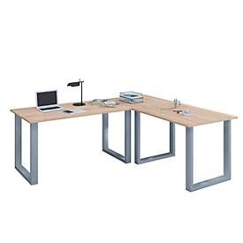 Eckschreibtisch, Winkel 90°, Bügelfuss, B 2200 x T 800/1900 x H 760 mm, Sonoma Eiche/silber