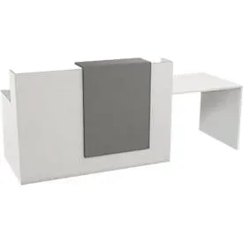Empfangstheke mit Beratungsplatz Pisa, mit Ablage und Seitenplatten, B 2500 x T 800 x H 1100 mm, graphit/weiss