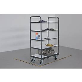 ESD-Etagenwagen, Stahl/Spanplatte, Graphitgrau/ Lichtgrau, 5 Etagen, 1000 x 700 mm, EasySTOP, bis 250 kg