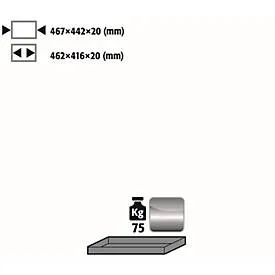 Fachboden Standard für asecos Sicherheitsschränke der UB90 Serie, Edelstahl 1.4301, B 467 x T 422 x H 20 mm, bis 30 kg