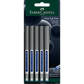 Faber-Castell Tintenroller Free Ink, Strichstärke 0,4 mm, Minen-Ø 0,7 mm, Schreibfarbe blau, dokumentenecht, Recycling-Kunststoff/Metall, 5 Stück