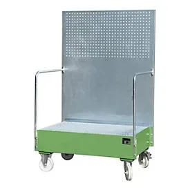 Bauer® Auffangwanne aus Stahl mit Lochplatte, verfahrbar, 2x 200 l, HxBxT 2.015 x 1.290 x 870 mm, resedagrün