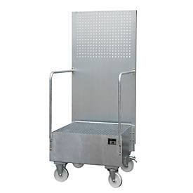 Bauer® Auffangwanne aus Stahl mit Lochplatte, verfahrbar, 1x 200 l, HxBxT 2.110 x 890 x 870 mm, feuerverzinkt