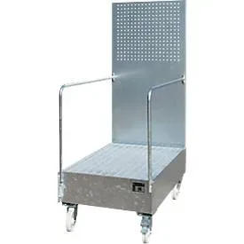 Bauer® Auffangwanne aus Stahl mit Lochplatte, verfahrbar, 2x 200 l, HxBxT 2.015 x 1.280 x 800 mm, feuerverzinkt