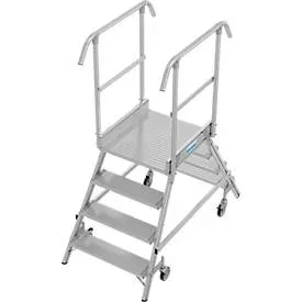 Fahrbare Podestleiter Krause Stabilo Professional, beidseitig begehbar, 2x4 Stufen, 600 x 700 mm Plattform, 3000 mm Arbeitshöhe