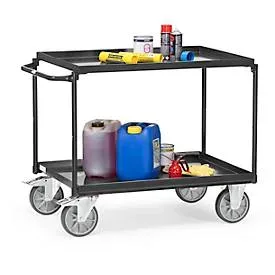 fetra Tischwagen ?Grey Edition?, Stahl, anthrazitgrau, mit Wannen, 2 Etagen, L 1021 x B 500 x H 870 mm, bis 400 kg