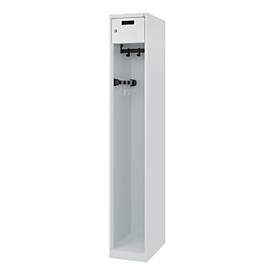 Feuerwehrspind C+P Evolo PRAKTUS, 1 Abteil, mit Sockel, Bodengleiter, B 300 x T 500 x H 1850 mm, RAL 7035 Lichtgrau