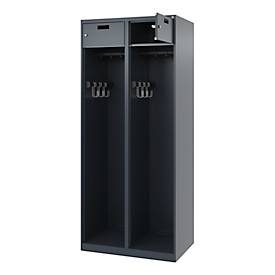 Feuerwehrspind C+P Evolo PRAKTUS, 2 Abteile, mit Sockel, Bodengleiter, B 800 x T 500 x H 1850 mm, RAL 7016 Anthrazitgrau
