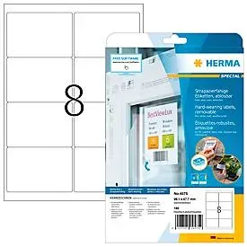 Folienetiketten HERMA 4575, selbstklebend, wiederablösbar, wetterfest, bedruckbar, B 99,1 x H 67,7 mm, weiss, 160 Stück/20 Blatt