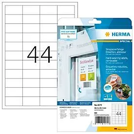 Folienetiketten HERMA 4572, selbstklebend, wiederablösbar, wetterfest, bedruckbar, B 48,3 x H 25,4 mm, weiss, 880 Stück/20 Blatt