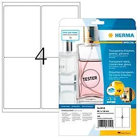 Folienetiketten HERMA 8019, permanenthaftend, selbstklebend, bedruckbar, No-Label-Effekt, B 99,1 x H 139 mm, Folie, transparent, 100 Stück/25 Blatt