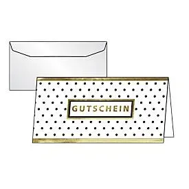Gutscheinkarte Sigel ?Golden Glimmer?, Format DIN lang, 210 x 105 mm, Innentext, mit transparenten Umschlägen, Glanzkarton mit Goldprägung, 10 Stück