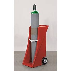 Gasflaschenwagen, Polyethylen, B 495 x T 627 x H 1110 mm, bis 80 kg, 1 Flasche Ø 320 mm, Zurrband zur Flaschensicherung