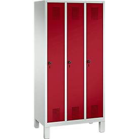 Garderobenspind Evolo S 3000, Stahl, 3 Abteile, Sicherheitsdrehriegelverlschluss, lichtgrau RAL 7035/rubinrot RAL 3003