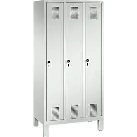 Garderobenspind Evolo S 3000, Stahl, 3 Abteile, Sicherheitsdrehriegelverschluss, lichtgrau RAL 7035/lichtgrau RAL 7035