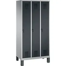 Garderobenspind Evolo S 3000, Stahl, 3 Abteile, Sicherheitsdrehriegelverschluss, weissaluminium RAL 9006/anthrazit RAL 7016