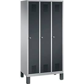 Garderobenspind Evolo S 3000, Stahl, 3 Abteile, Zylinderschloss, weissaluminium RAL 9006/anthrazit RAL 7016
