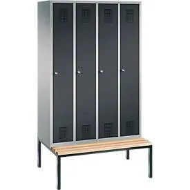 Garderobenspind Evolo S 3000, Stahl, m. untergeb. Sitzbank, 4 Abteile m. jew. B 300 mm, Zylinderschloss, weissaluminium RAL 9006/anthrazit RAL 7016