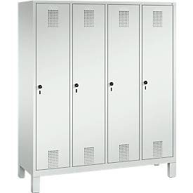 Garderobenspind Evolo S 3000, Stahl, mit Füssen, 4 Abteile mit jeweils B 400 mm, Drehriegel, lichtgrau RAL 7035/lichtgrau RAL 7035